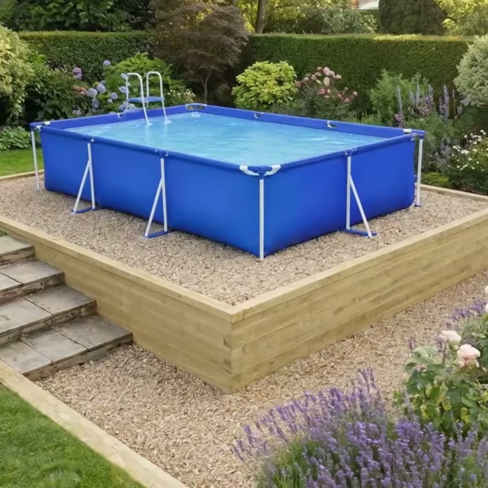 Overjordisk swimmingpoolbund til skråninger / 412,5 x 412,5 x 65 cm