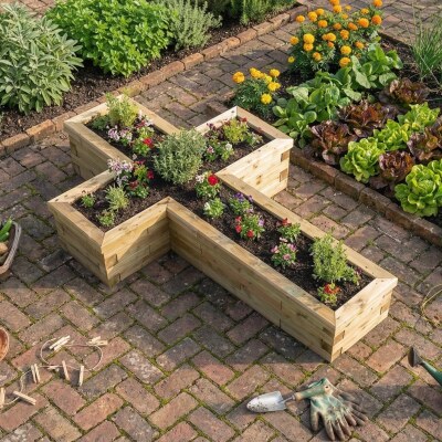 Korsformet højbed / 1,35 x 2,4 x 0,45 meter