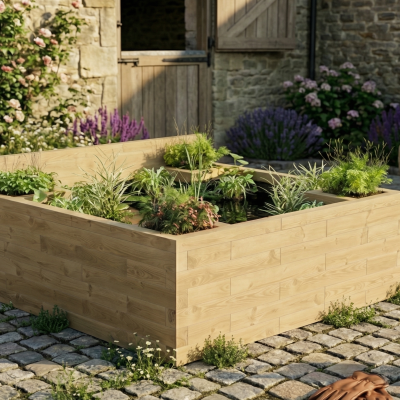 Stor hævet dam med plantehjørner / 187,5 x 187,5 x 65 cm