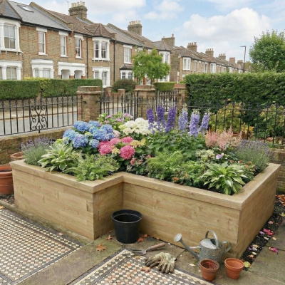 Bred L-formet plantekasse / 2,25 x 1,5 x 120 x 120 x 55 cm