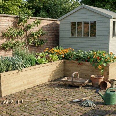 Stor L-formet hjørneplantekasse / 4.125 x 2.625 x 82.5 x 82.5 x 65 cm