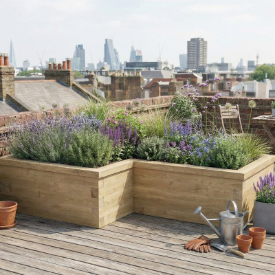 Bred L-formet plantekasse / 2,25 x 1,5 x 120 x 120 x 55 cm