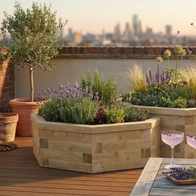 Oktagonal dobbelt niveau hævet bed / 254.8 x 152.4 x 55 cm