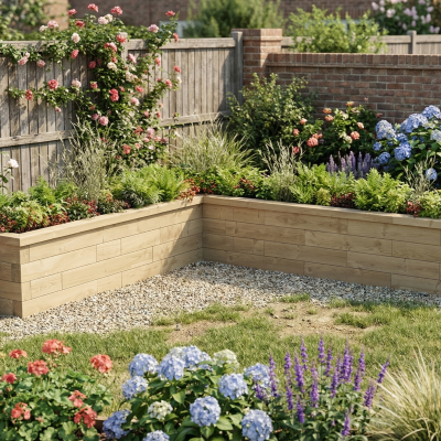 Lang L-formet hævet bed / 3,0 x 262,5 x 45 x 45 cm