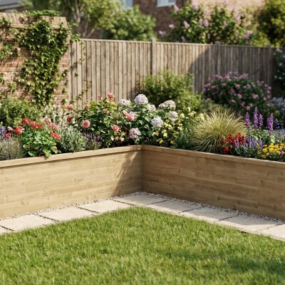 L-formet hævet træbed / 3,75 x 375 x 82,5 x 75 cm