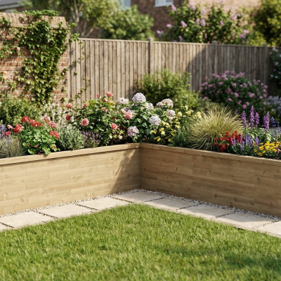 L-formet hævet træbed / 3,75 x 375 x 82,5 x 75 cm