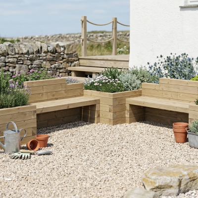 Dobbelt plantebænk til børn / 300 x 300 x 65 cm