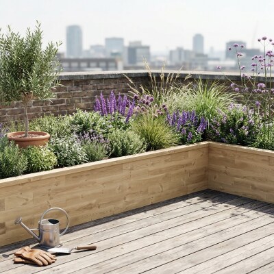 L-formet hævet bed / 3,75 x 2,25 x 120 x 82,5 x 55 cm