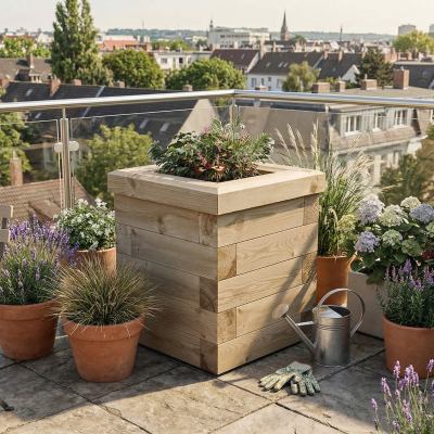 Lille Træ Kubisk Havekrukke / 45 x 45 x 55 cm
