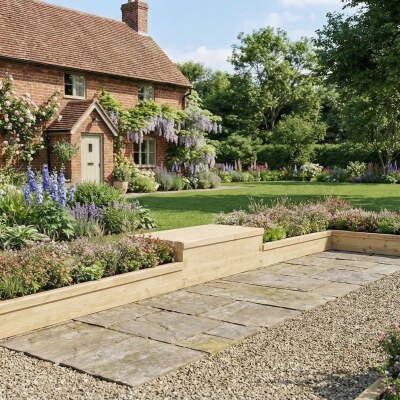 Krum hjørnegrænsesplanter med siddepladser / 675 x 150 x 25 cm