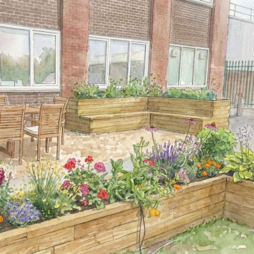 Twinings L-formede højbede med bænk