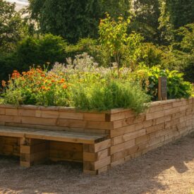 Langt højbed med bænk