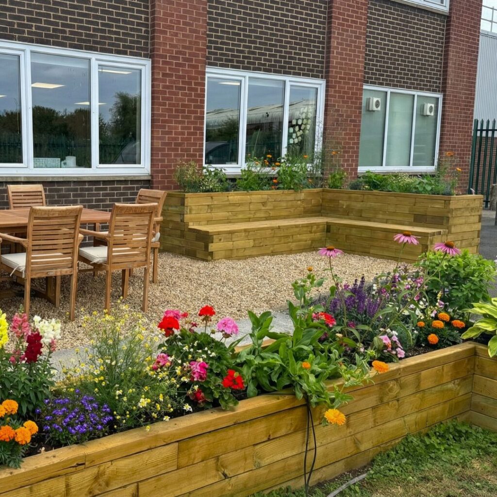 Twinings L-formede højbede med bænk